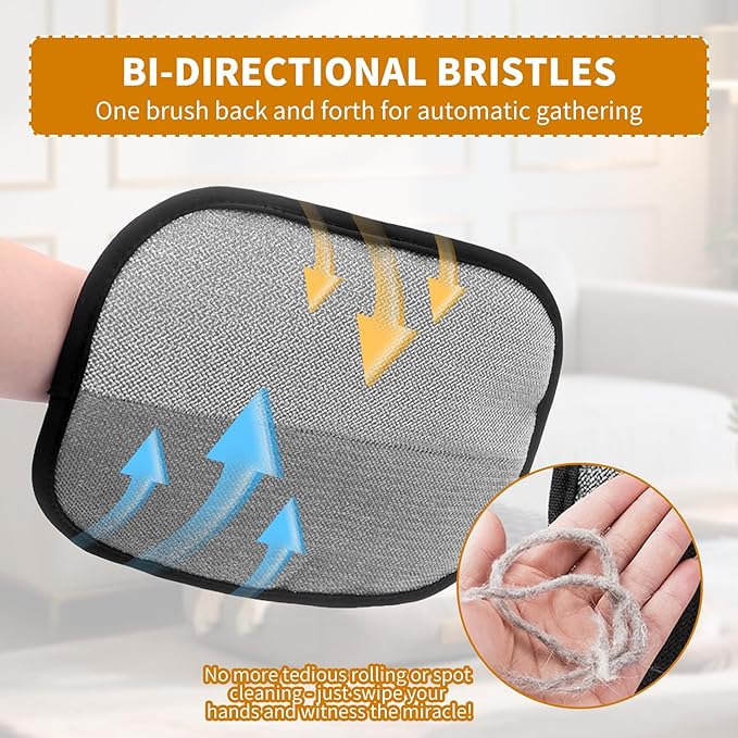 2PCS Electrostatic Pet Grooming Gloves, Reusable Hair Remover for Dog Cat Fur on Clothes Furniture Car Seat/Five Fingers/Black-PurrikoPets