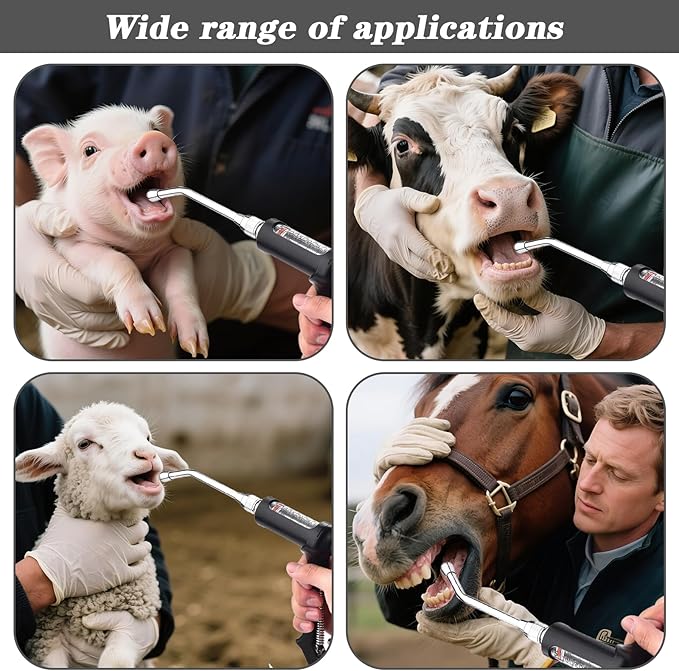 30ML Veterinary Metal Feeding Gun, Continuous Drench Gun Dosing Device Veterinary Adjustable Medicine Dispenser Husbandry Autonomous Feeding Tool, Pig Cattle, Sheep, Horse for Drench Gun-PurrikoPets