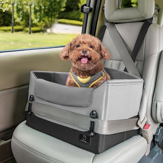A4Pet Dog Car Seats for Small Dogs, Booster Car Seat with Patent Buckles & Clip-On Safety Leash, Pet Seat for Puppy Small Dogs Cats Under 25 Lbs, Grey-PurrikoPets