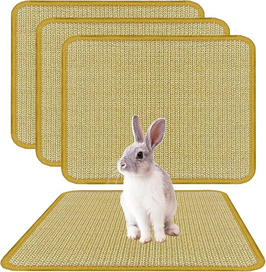 DYAUS Bunny Scratch Pads, Natural Sisal Rabbit Scratching Mats for Claws and Teeth Care, Indoor Bunny Chew Toys Bunny Bed for Biting Sleeping Nesting (3PCS, 16x12in)-PurrikoPets