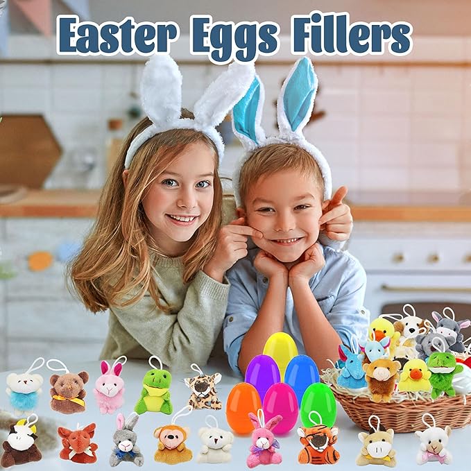 24 Packs Mini Plush Animals Toys, Animals Keychain Charms for Kids, Small Stuffed Animal Bulk for Kids, Easter Party Favors, Easter Basket Stuffers, Carnival Prizes, School Gifts-PurrikoPets