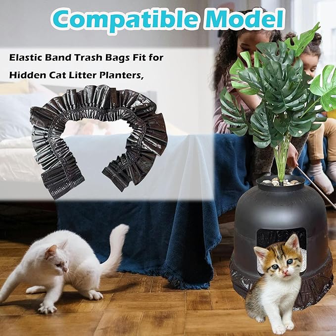 50 Pack Litter Box Liners Compatible with Lifewit Litter Box Cat, Elastic Band Trash Bags for Disposal of Cat Waste, Waterproof and Leak Proof (Black)-PurrikoPets