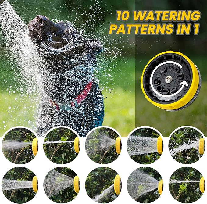 Dog Wash Hose Attachment, 10-in-1 Spray Mode Pet Shower Soap Sprayer with Grooming Comb Rubber Brush, Hose Nozzle with 100cc Soap Dispenser, for Watering, Car Wash, Dog and Horse Showering (Yellow)-PurrikoPets