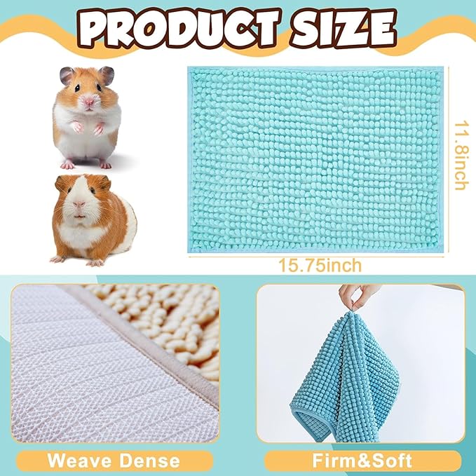 8 Pcs Guinea Pig Liner Washable Rabbit Cage Liner 16x12 Inch Guinea Pig Fleece Mats Reusable Bedding Pee Pads for Small Animals, Bunny (Gray, Green, Pink, Blue)-PurrikoPets