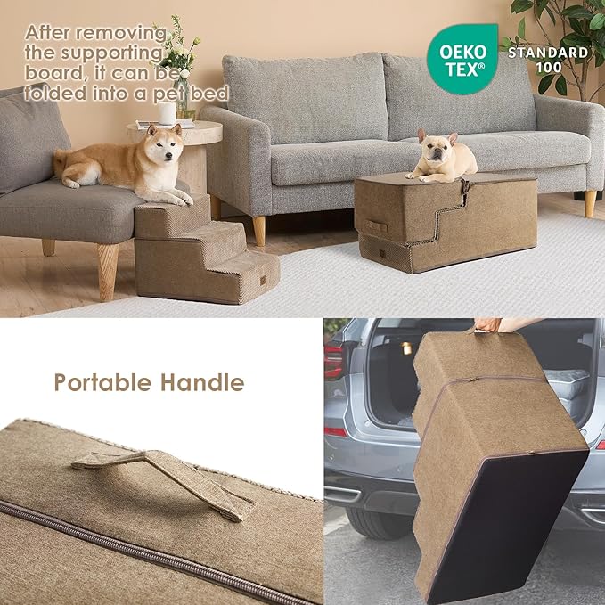 EHEYCIGA Dog Stairs for High Bed 22.5" H, 5-Step Dog Steps for Bed, Pet Steps for Small Dogs and Cats, Non-Slip Balanced Pet Ramp Indoor, Camel-PurrikoPets