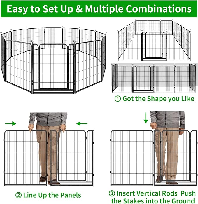 Dog Playpen Outdoor Extra Wide 12 Panels Heavy Duty Anti-Rust Coating-Strengthened Dog Fence 40" Height with Doors Portable for RV Camping Yard, Total 32FT, 79 Sq.ft, Snowy Black-PurrikoPets