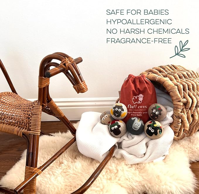 Fluff Ewes Wool Dryer Balls 6 Pack Premium New Zealand Wool Laundry Balls for Dryer, No Static Dryer Balls Laundry Reusable, XL Christmas Dryer Balls, Holiday Dryer Balls - Sheep in Heavenly Peace-PurrikoPets