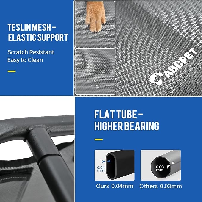 Elevated Dog Beds Extra Large Raised Dog Cots Outdoor Dog Bed Waterproof Pet Cots Stable and Easy Assembly, Teslin Fabric with 1.2mm Thick Iron Frame, Breathable, Ultra-Sturdy，Grey, 54*37*8.7-PurrikoPets