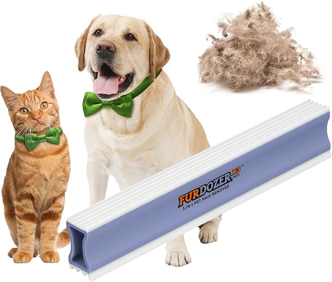 FurDozer X3 MEGA Pet Hair Remover & Auto Detailing Tool - Cat & Dog Hair Remover for Carpet, Car Interior, Couch, Bedding, & Furniture - Reusable Pet Hair Removal Tool for Dog Fur & Lint, 10", Purple-PurrikoPets