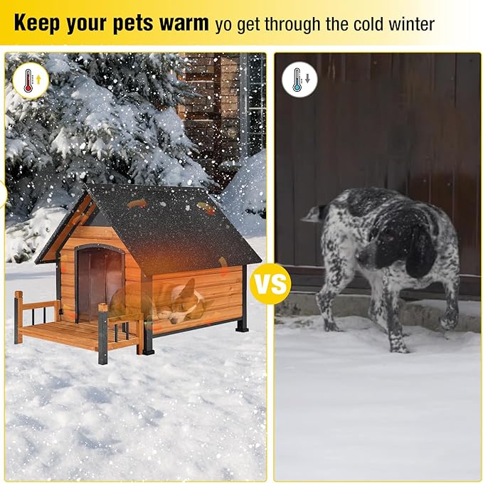 AIVITUVIN Outdoor Dog House with Anti-Chewing Iron Surround Insulated Liner Dog Kennel for Large Breed Dog Shelter Weatherproof (Brown 50.9" D x 37.4" W x 37.2" H)-PurrikoPets