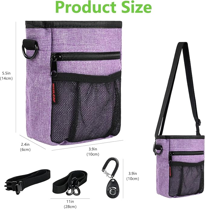 Dog Treat Pouches for Pet Training with Magnetic Closure Treat Pouches for Pet Training,Large Dog Treat Training Pouch and Dog Clicker,Training Treat Pouch Built-In Poop Bag Dispenser-Purple.-PurrikoPets
