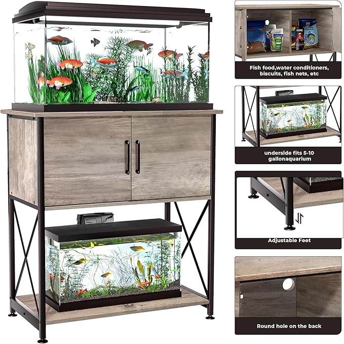 20-29 Gallon Aquarium Stand Metal Frame Fish Tank Stand with Cabinet Storage, for 20 Gallon Long Aquarium,30.7" L*16.5" W Tabletop,330LBS Capacity Grey PG01YGZ-PurrikoPets