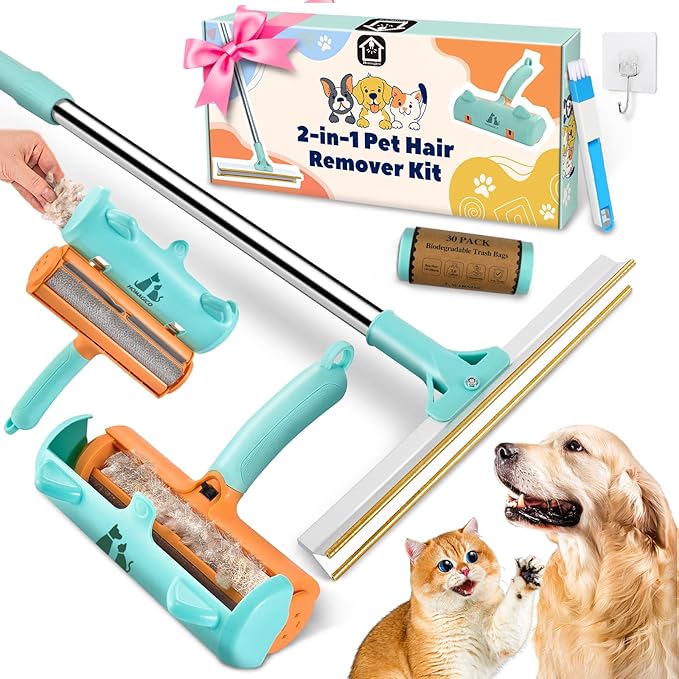 5 PCS Pet Hair Removal Tool, Roller Dog Hair Removers for Couch, Retractable Pet Hair Carpet Scraper Rack, Reusable Cat Hair Remover for Bed, Rugs, Stairs, Furniture-PurrikoPets