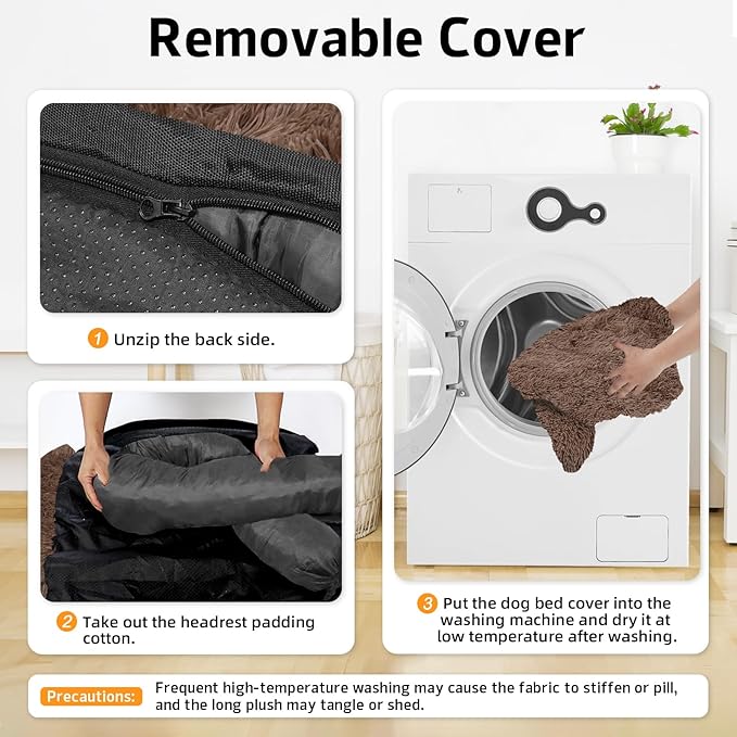 GGIB Calming Dog Bed Fluffy Plush Dog Mat for Furniture Protector with Removable Washable Cover for Large Medium Small Dogs and Cats (Medium, Coffee)-PurrikoPets