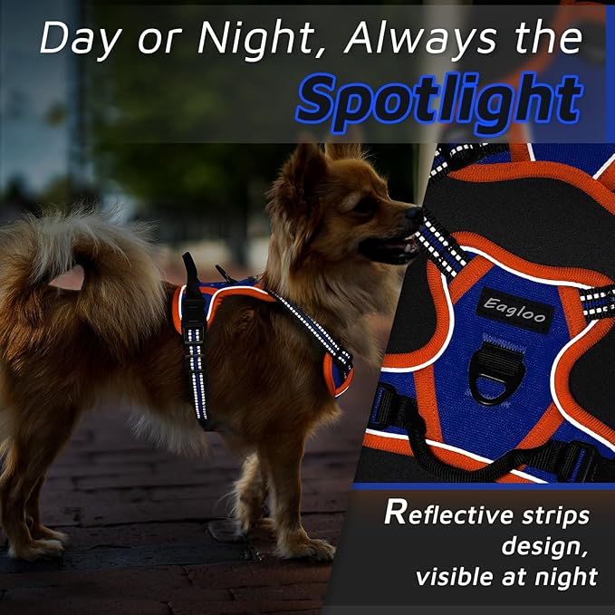 Eagloo Small Dog Harness No Pull, Service Vest with Reflective Strips and Control Handle, Adjustable and Comfortable for Walking, No Choke Pet Harness with 2 Metal Rings, Blue & Orange, XS-PurrikoPets