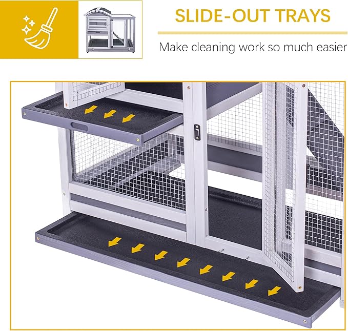 GEGURI Rabbit Hutch, Two-Story Indoor Bunny Cage, Outdoor Guinea Pig Cages for Small Animals with Wheels, Removable Tray-PurrikoPets