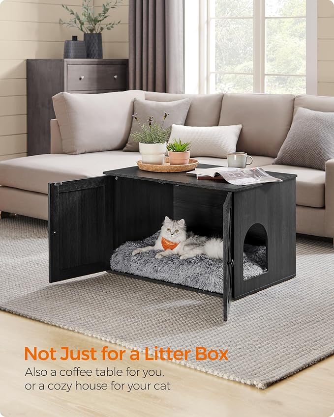 Feandrea Cat Litter Box Enclosure, Litter Box Furniture Hidden with Removable Divider, Indoor Cat House, End Table, 31.5 x 20.9 x 19.7 Inches, Ink Black UPCL002B01-PurrikoPets