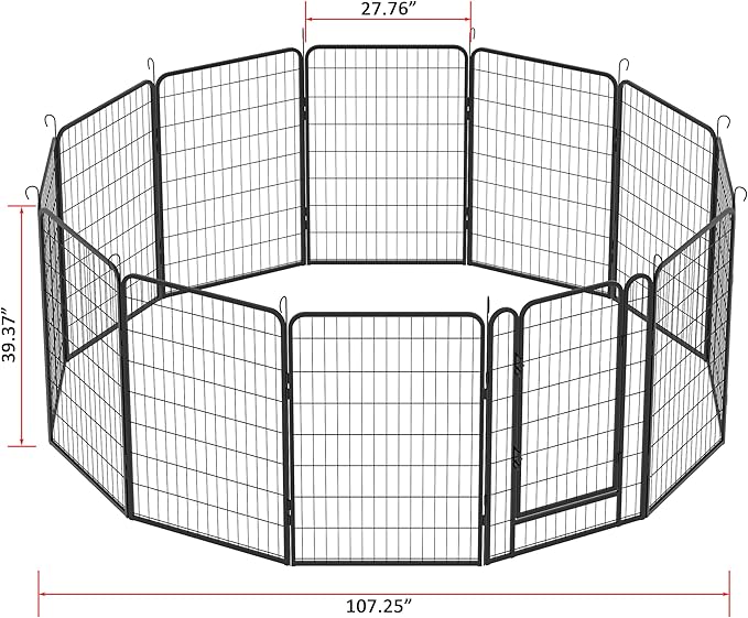 Dog Playpen, Outdoor Dog Fence, 8 Panels, 40" H Dog Pen for Large/Medium/Small Dogs, Heavy Duty Metal Pet Fence with Gate, Portable Dog Fence for RV Camping and Yard (Black)-PurrikoPets