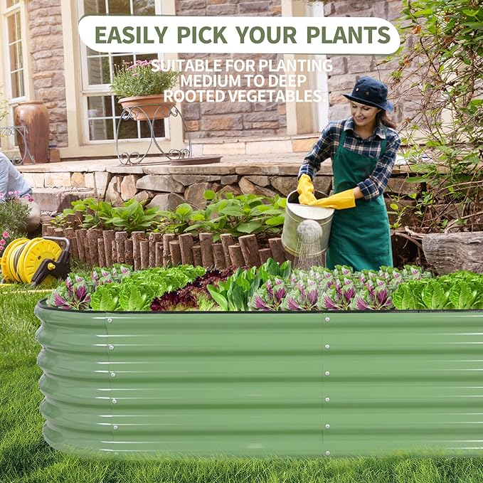 Galvanized Raised Garden Bed Outdoor- Raised Beds for Gardening| Metal Planter Box, Steel Raised Garden Bed Kit with Safety Edging and Gloves for Vegetables, Flower, Herbs (6x2x1.4FT, Green)-PurrikoPets
