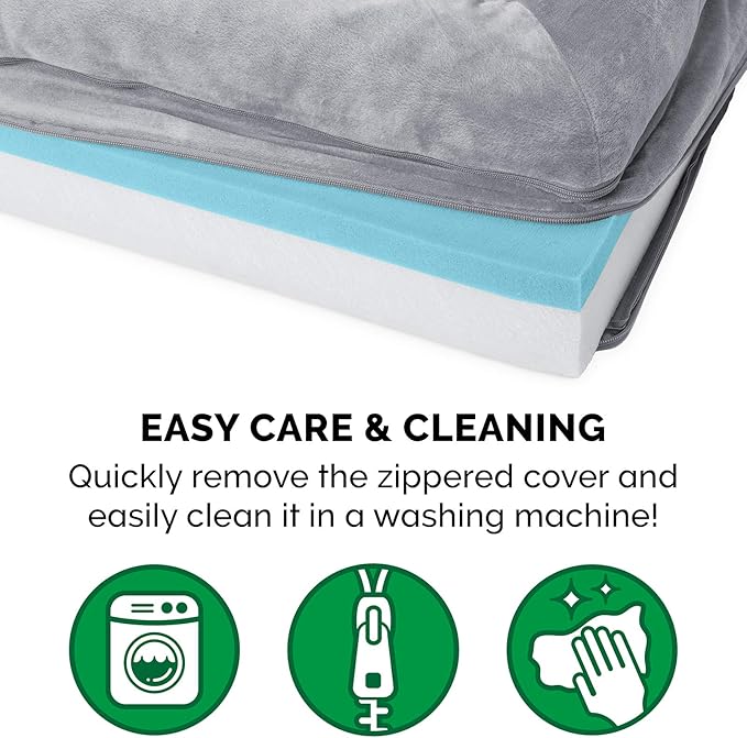 Furhaven Cooling Gel Dog Bed for Large Dogs w/ Removable Bolsters & Washable Cover, For Dogs Up to 95 lbs - Faux Fur & Velvet Sofa - Smoke Gray, Jumbo/XL-PurrikoPets