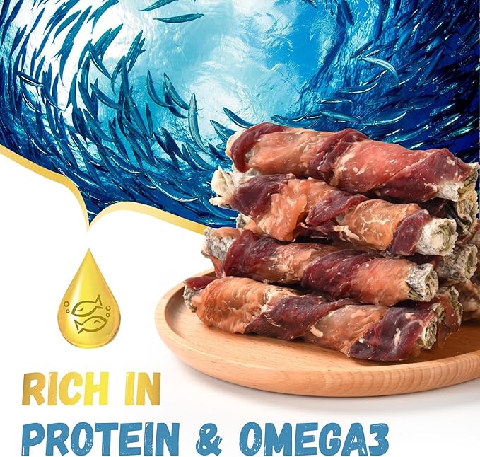Dog Treats Chicken Duck Wrapped Cod Skin Sticks, Rawhide-Free, Grain-Free Dog Chewy Treats for Healthy Teeth and Coat,Training Treats for Small Medium Large Dogs, 9-10 Counts-PurrikoPets