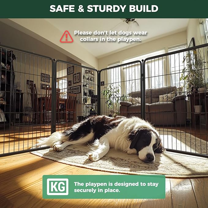 FXW Homeplus Unleashed Indoor Dog Playpen - Stress-Free and Safe Play, Heavy Duty 40 Inch 8 Wire Panels Dog Pen for Medium and Large Dogs, Black│Patented-PurrikoPets