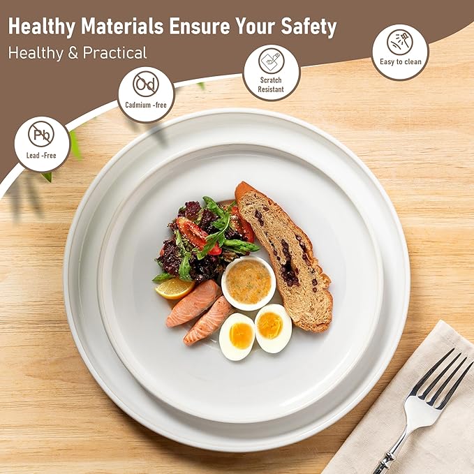 GBHOME Ceramic Dinnerware Sets for 4, 12 Pieces Stoneware Plates and Bowls Sets, Reactive Glaze Dishes -Scratch Resistant, Dishwasher&Microwave Safe-Star White-PurrikoPets