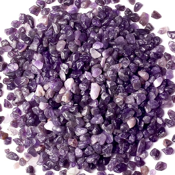 1lb Amethyst Aquarium Gravel Rocks Natural Tumbled Healing Crystal Chips Bulk Gemstones Tumbled Crushed Stones for Fountain Vase Filler Planters Decorative Fish Tank Potted Reiki Energy Balancing-PurrikoPets