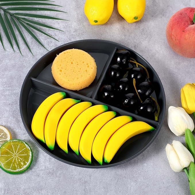 10 Pcs Unbreakable Divided Plates for Kids Adults, 9 Inch Round Portion Control Plate, 3 Compartment Plates with Dividers, Lightweight Reusable Dinnerware Portion Control Plastic, Dishwasher Safe-PurrikoPets