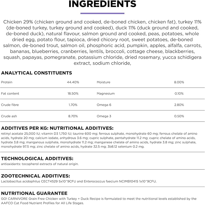 Go! Solutions Carnivore, Grain-Free, Protein Rich Dry Cat Food, Chicken, Turkey and Duck Recipe, 3 lb Bag-PurrikoPets