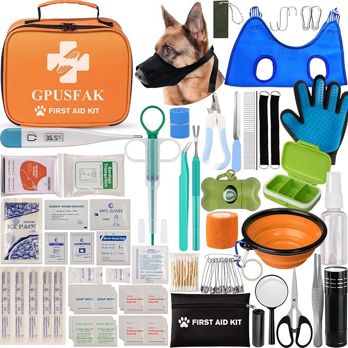 Dog First Aid Kit - Pet First Aid Kit for Dogs Pet Emergency Kit with Grooming Hammock Harness Nail Clipper First Aid Supplies for Home Camping-PurrikoPets