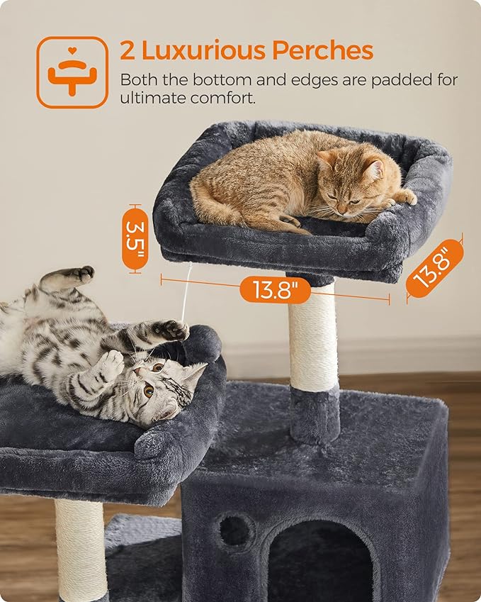 FEANDREA Cat Tree, Cat Tower for Indoor Cats, 56.3-Inch Cat Condo with Scratching Posts, Hammock, Plush Perch, Smoky Gray UPCT15GYZ-PurrikoPets