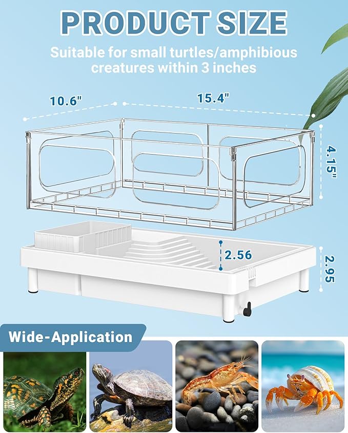 GOZILLA Small Turtle Tank Kit(Tank+Lamp+Filter), Acrylic Turtle Starter Kit with Adjustable Lamp, Reptile Habitat and Terrarium with Multi-Functional Areas for Small Reptiles. (White Kit)-PurrikoPets
