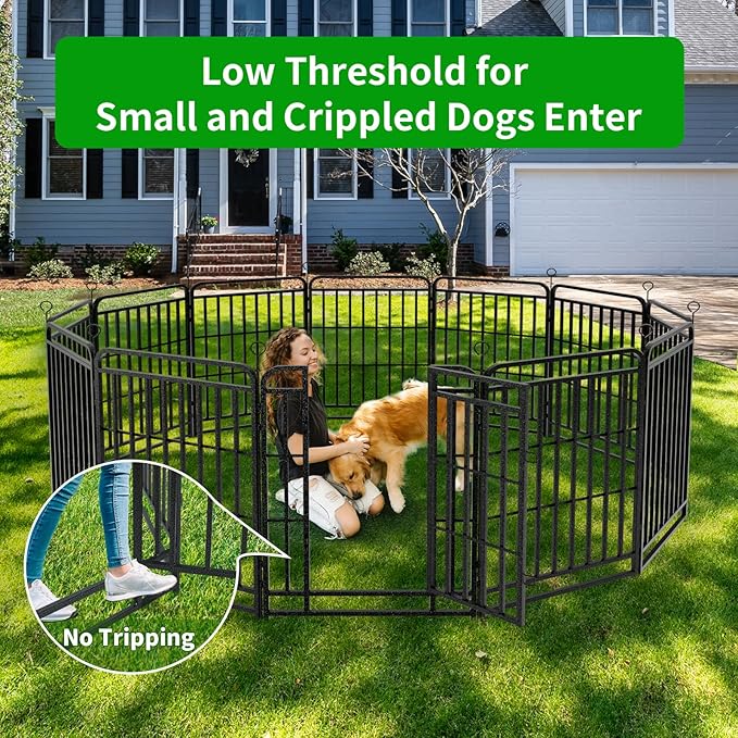 Dog Playpen Outdoor 16 Panels Heavy Duty Dog Fence 40" Height with Thick Pipe Anti-Rust with Doors Portable for RV Camping Yard, Total 36FT, 103 Sq.ft, Snowy Black-PurrikoPets