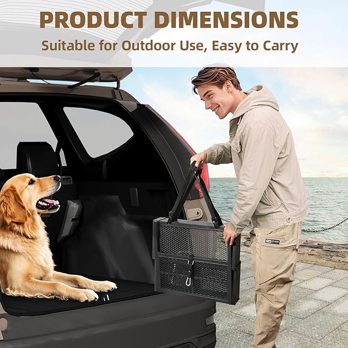 Dog Stairs for Large Dogs, Linvivon Extra Wide 20" Dog Steps with Non-Slip Surface and Reflective Strips, Outdoor Foldable Dog Ramp for Stairs, Car, Truck and SUV, Supports Up to 400LBS, 5 Steps-PurrikoPets