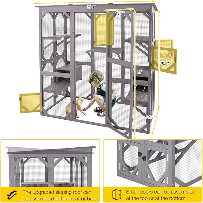 Aivituvin Catio Outdoor Cat Enclosure Large Walk in Cat Kennel Kitten Cage with Platforms and Small Houses-PurrikoPets