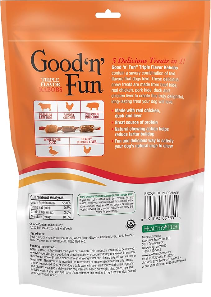 Good'N'Fun Triple Flavored Rawhide Kabobs for Dogs-PurrikoPets