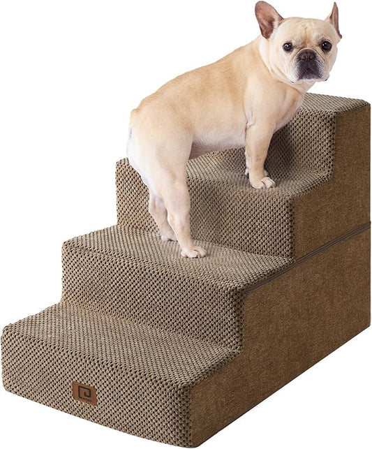 EHEYCIGA Dog Stairs for Bed 18" H, 4-Step Dog Steps for High Bed, Pet Steps for Small Dogs and Cats, Non-Slip Balanced Pet Ramp Indoor, Camel-PurrikoPets