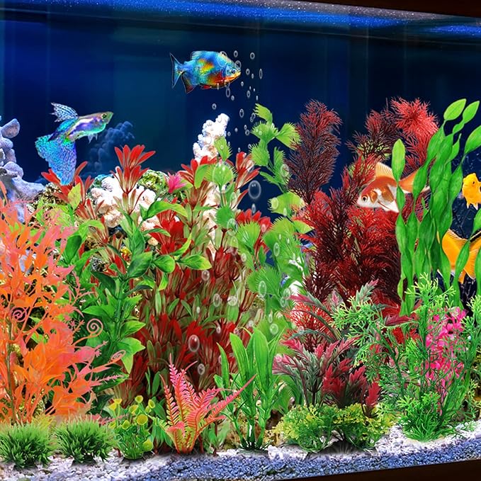 Fish Tank Accessories Aquarium Decorations Plants, 20pcs Fish Tank Decorations Plant, Fish Tank Decor, Aquarium Decor Plastic Plants, Small to Large-PurrikoPets