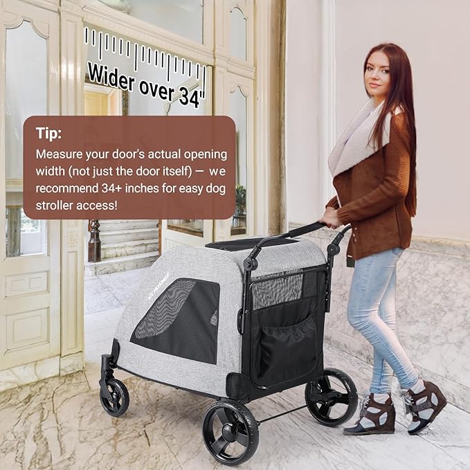 EchoSmile XL Extra Large Dog Stroller - Adjustable Handles,Lightweight Folding Pet Stroller,All-Terrain 4 Wheel for 2 Medium Dogs,Dual Entry Safety Dog Stroller,Capacity 160 lbs,Gray-PurrikoPets