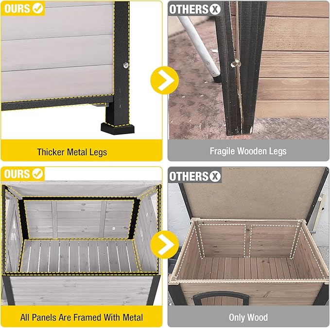 Aivituvin Dog House Outdoor with Metal Frame, Dog Kennel Outside for Small to Medium Breed, 45" Weatherproof Large Dog Shelter with Anti-Chewing Iron Frame, White (45" D x 32.9" W x 32.6" H)-PurrikoPets