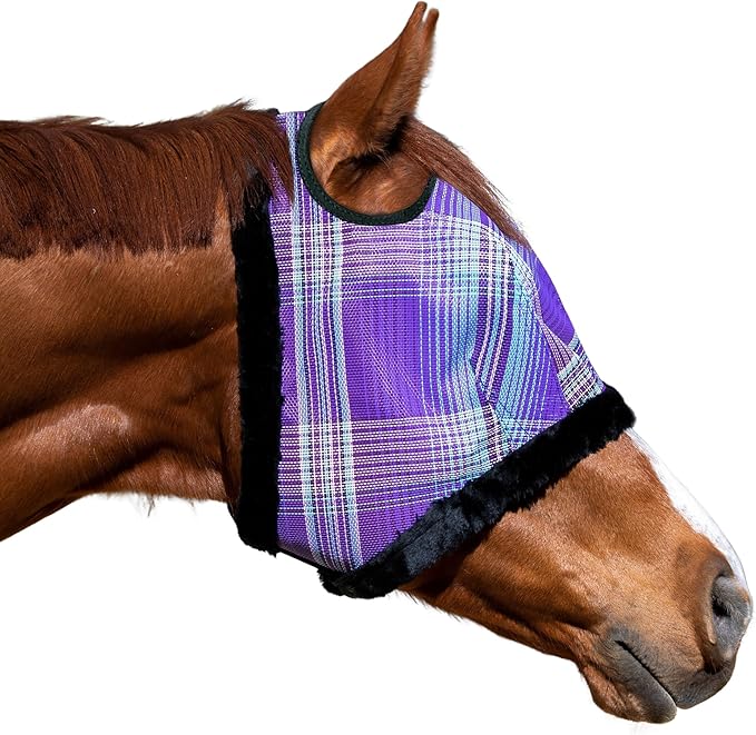 Kensington UV Fly Mask with Fleece Trim - Protective Mask with Dual Ear Opening & Forelock Freedom - XLarge, Lavender Mint-PurrikoPets