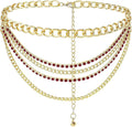Suyi Multilayer Chain Belt Rhinestone Metal Chain Belts for Women Punk Gold Waist Chain