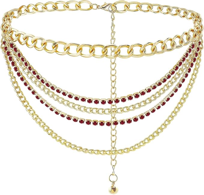 Suyi Multilayer Chain Belt Rhinestone Metal Chain Belts for Women Punk Gold Waist Chain