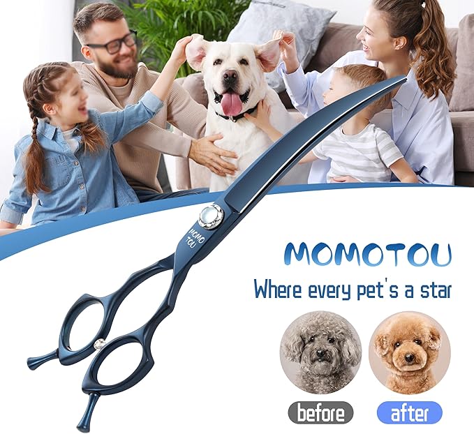 7 inch Matte Blue Curved Dog Grooming Scissors Professional 440C Stainless Steel Dog Shears Smooth Cutting Comfortable Grip and Easy to Use for Groomers and Home Use-PurrikoPets