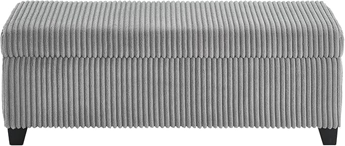 48" Ottoman with Storage, Corduroy Storage Ottoman Bench for Bedroom, End of Bed Bench with Safety Hinge for Living Room, Bedroom, Entryway, Grey-PurrikoPets