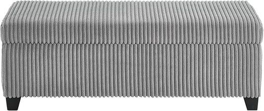 48" Ottoman with Storage, Corduroy Storage Ottoman Bench for Bedroom, End of Bed Bench with Safety Hinge for Living Room, Bedroom, Entryway, Grey-PurrikoPets