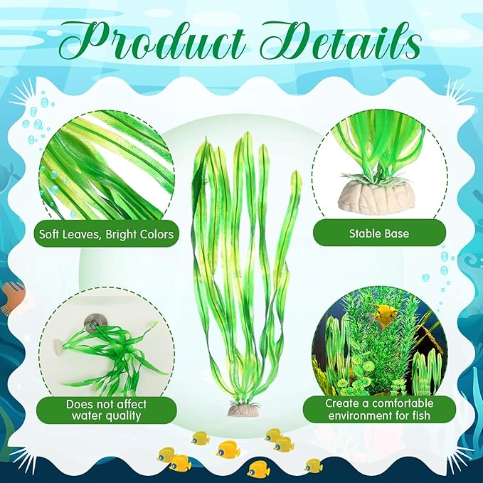 10 Pcs Large Aquarium Artificial Plants Decorations, Tall Plastic Fish Tank Plant Decorations for Household and Office Aquarium (Green)-PurrikoPets