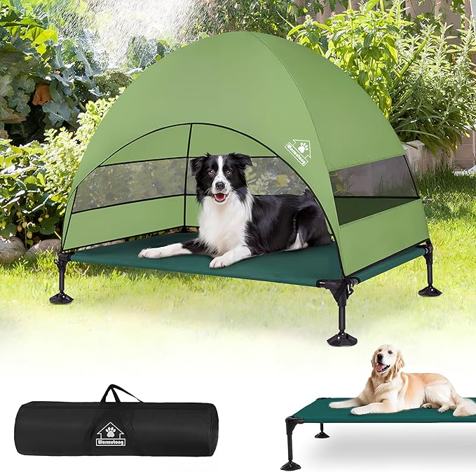 Elevated Outdoor Dog Bed with Canopy & Adjustable Feet - Larger Shade for Camping, Backyard & Patio-PurrikoPets