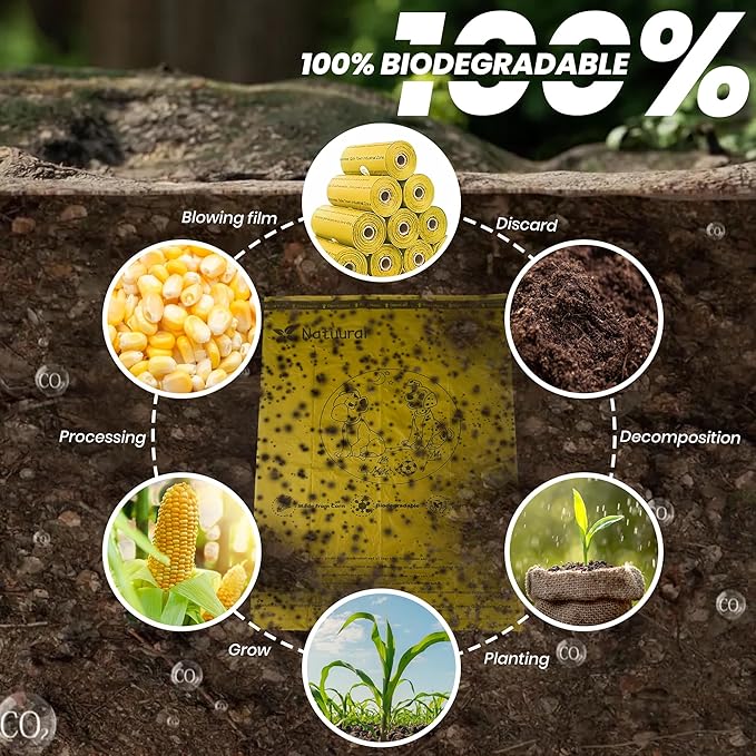 Dog Poop Bags Rolls-600 Counts, 40Rolls, Biodegradable Poop Bags Made of Cornstarch, 100% Leak Proof and Easy to Open (Yellow)-PurrikoPets